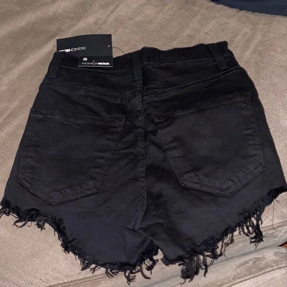 Fashion Nova Black High-Waist Distressed Denim Shorts - Picture 3 of 5